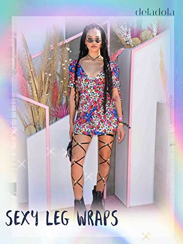 Flayem Glänzende Strumpfbänder Beinwickel Sexy Kristallschwarzes elastisches Strumpfband Raves Cross Bandage Music… – Bild 3