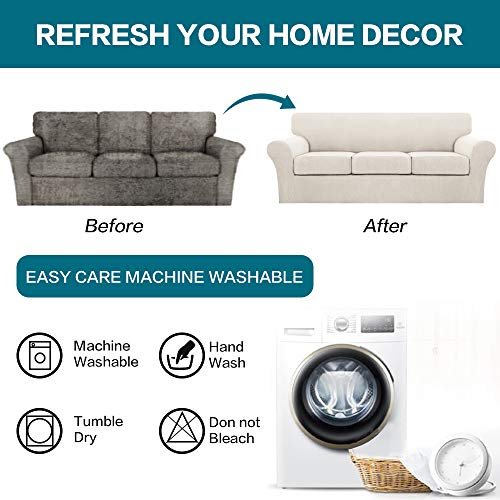 4 Piece Sofa Covers For 3 Cushion Couch Sofa Slipcover Soft Couch Cover For Dogs-Washable Sofa Furniture Covers With 3 Individual Cushion Covers, Feature Thick Jacquard Fabric (3 Cushion Sofa, Ivory) #TOP6
