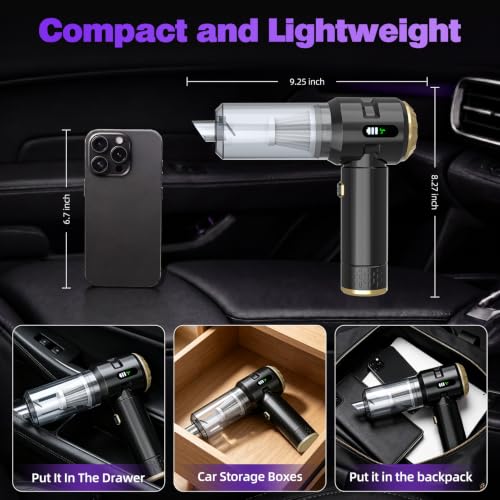 Image of Wansimoo Handheld Car Vacuum Cleaner,25000PA Strong Cyclonic Suction Mini Vacuum Portable Cordless with Digital Display for Car, Home, Office, Kitchen (Gold)