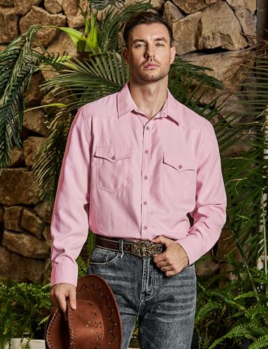 VATPAVE Mens Western Cowboy Shirts Button Up Shirts Long Sleeve Work Shirts for Men with Two Pockets2