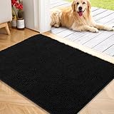 OLANLY Dog Door Mat for Muddy Paws 40x32, Absorbs Moisture and Dirt, Absorbent Non-Slip Washable Doormat, Quick Dry Chenille Mud Mat for Dogs, Entry Indoor Entryway Carpet for Inside Floor, Black
