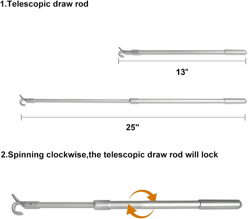 Persilux Telescopic Draw Rod for Cordless Window Blinds and Shades Easy to Pull Up and Down Window Treatment (13"-25", Silver)