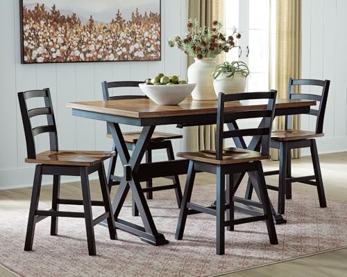 Image of Signature Design by Ashley Counter Height Swivel Bar Stools, Set of 2 | Solid wood frame, Contoured hard seat, 360-degree swivel, Two-tone farmhouse style, Kitchen island, Wildenauer Series