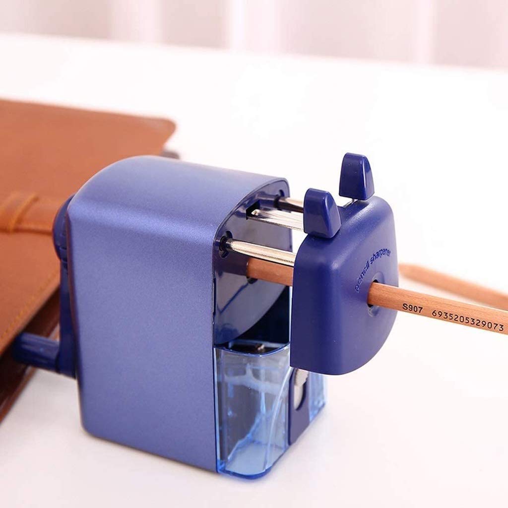 Bleistiftspitzer fürs Klassenzimmer, manueller Bleistiftspitzer, tragbarer Bleistiftspitzer – kompakter und leiser Bleistiftspitzer fürs Klassenzimmer, der gerade Spiralstifte spitzt (Farbe: D) (Blau)
