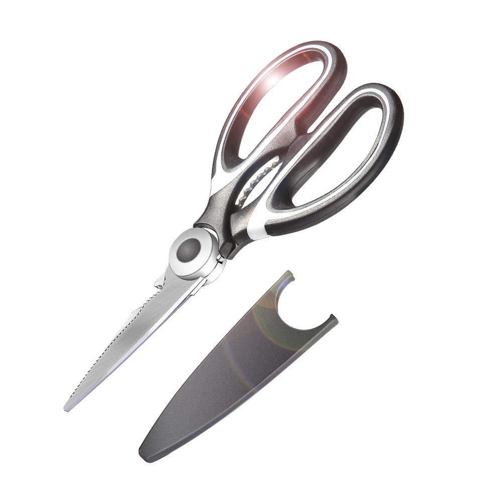 Kitchen Shears, Premium Heavy Duty Ultra Sharp Kitchen Scissors With Cover, Stainless Steel, Black