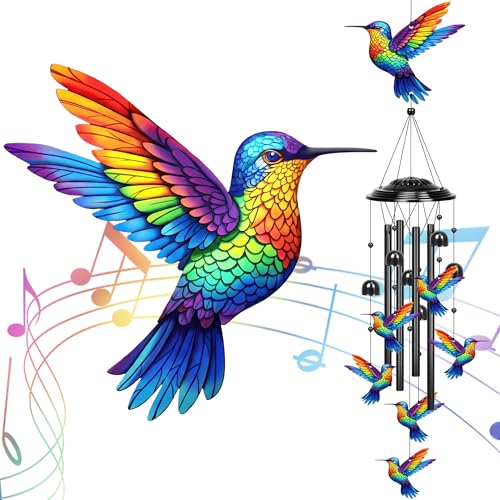 YHmall Wind Chimes for Outside 35 in Mothers Day Hummingbird Gardening Gifts for Mom Women Grandma Colorful Metal Windchimes Outdoors Hummingbird Garden Decor for Home Yard Patio