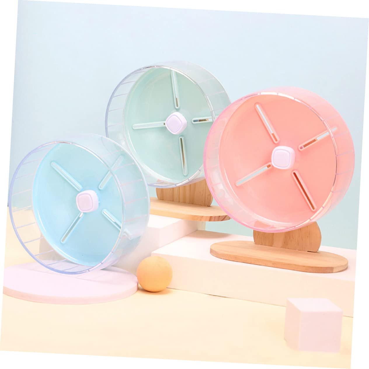 FRCOLOR Rueda para Hámster Silenciosa Soporte, Rueda de Ejercicio para Roedores Pequeña de 20 Cm, Material Abs y Madera, Adecuado para Jaulas de Mascotas y Aumentar Su Actividad