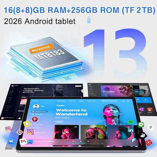Image of Oangcc 11 Inch Android 13 Tablet, 16GB RAM+256GB ROM+2TB Expand, Octa-Core Tablets with Keyboard & Mouse, 8600mAh, 2K Display 2000x1200, Quad Speakers, 13MP Triple Camera, Split Screen, GPS (Gray)