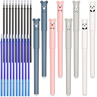 8 Pcs Erasable Rollerball Pens Friction Pens, Cute Pigs/Panda Erasable Cartoon Gel Pen with 10 Blue and 10 Black Refills, for Kids Students Adults, Easy to Rub, 0.35mm (8)