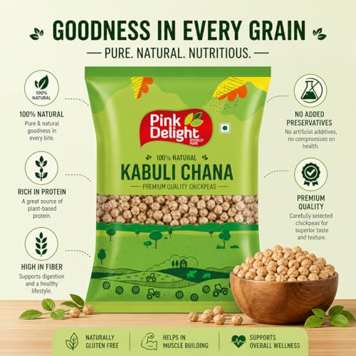Image of Pink Delight Kabuli Chana (White Chickpeas) 400 gm | Natural, Unpolished & High Protein | Premium Bold Safed Chana | Rich in Fiber | Ideal for Chole, Salad & Hummus