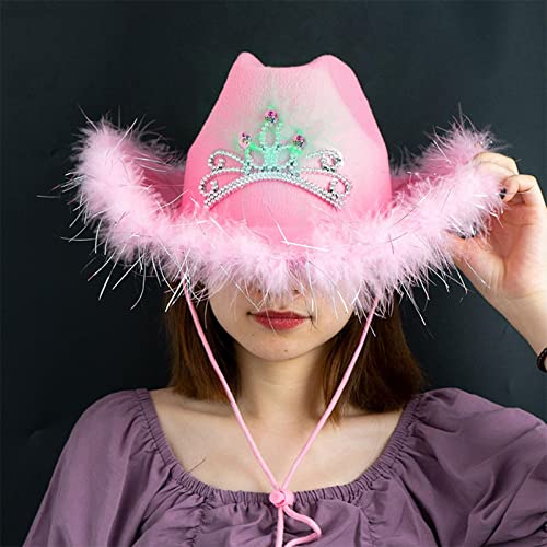 T TOOYFUL Chapéu de Cowboy Rosa - Chapéu de Princesa com Tiara de Design, Aba de lantejoulas, Chapéu