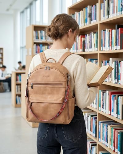 Image of FADEON 15.6 Inch Laptop Backpack Purse for Women, Large Capacity | Vegan Leather Backpack with Padded Straps, Laptop & iPad Slots Fits 13 inch, 14 inch & 15.6 inch, Roomy for Daily, Work & Travel