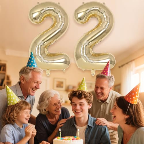 Image of Champagne Gold Large Number 22 Balloon, 40 Inch Light Gold Foil Helium Number Balloons, Giant Mylar Number 22 Balloons for 22 Years Old Birthday Party Anniversary Decorations (Champagne Gold 22)
