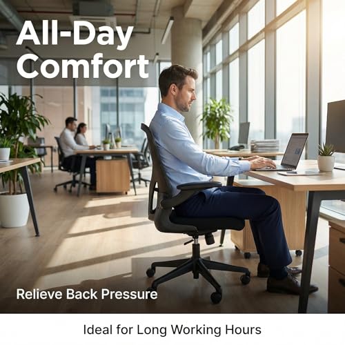 Image of Monhey Office Chair Ergonomic Desk Chair with Lumbar Support&Headrest&Flip-up Arms Height Adjustable Rocking Swivel High Back Computer Chair Warm Taupe Mesh Study Chair (09black)