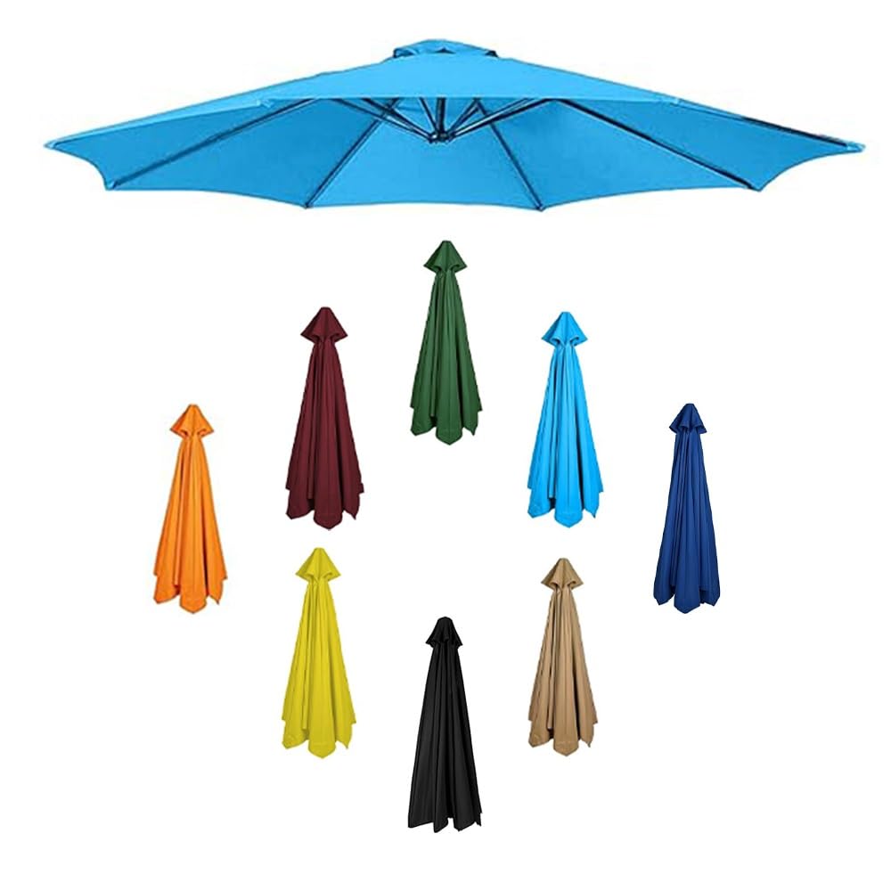 YCBTPS Replacement Parasol Canopy, 7ft/9ft/10ft Garden Canopy Cover Replacement Cover, 6 Ribs 8 Ribs Outdoor Market Table Umbrella Canopy Replacement Cloth(Lake blue,6ribs/2.5m(8ft))