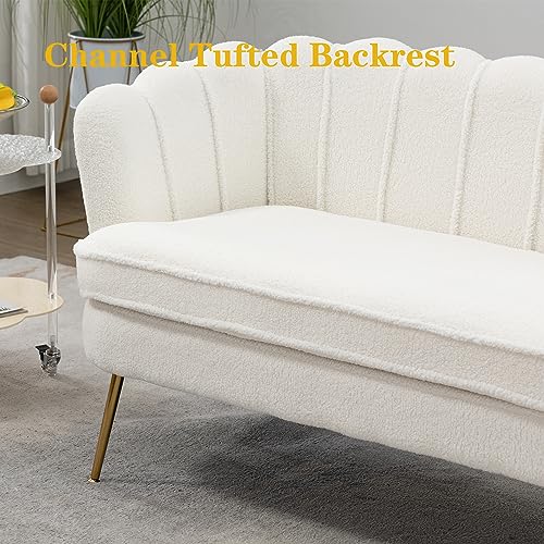 Gustonhon 59" Modern Boucle Loveseat Couch, Small Sofa with Gold Metal Legs,2-Seater Upholstered Mini Sofa Couches for Small Space,Living Room Bedroom Office Dorm Studio Apartment (Ivory)