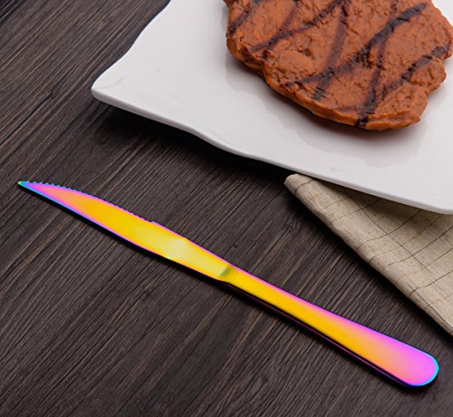 Steak Knife Steak Knives Set, Stainless Steel Flatware Set Of 6 Pieces, Mirror Polish And Rainbow Color Pvd Coating (Colorful) #TOP2