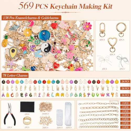 569Pcs Charms Lip Gloss Keychain Making Kit, Bracelet Making Kit, DIY Bag Charm Kit with Key Chain Hooks, Jump Rings, Lobster Clasps, Charms, Chains & Tools, Jewelry Pliers, Jewelry Craft Kit Supplies — view 2