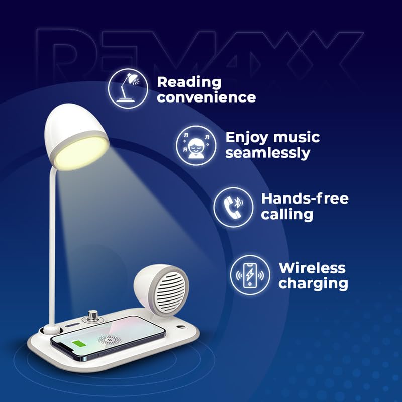 REMAXX Acrylonitrile Butadiene Styrene Retrowave Multipurpose 3 In 1 Desk Lamp With 15W Wireless Charger And Bluetooth Speaker & Mic For Calls 360° Adjustable Lamp, Color Lights, Led - Image 4
