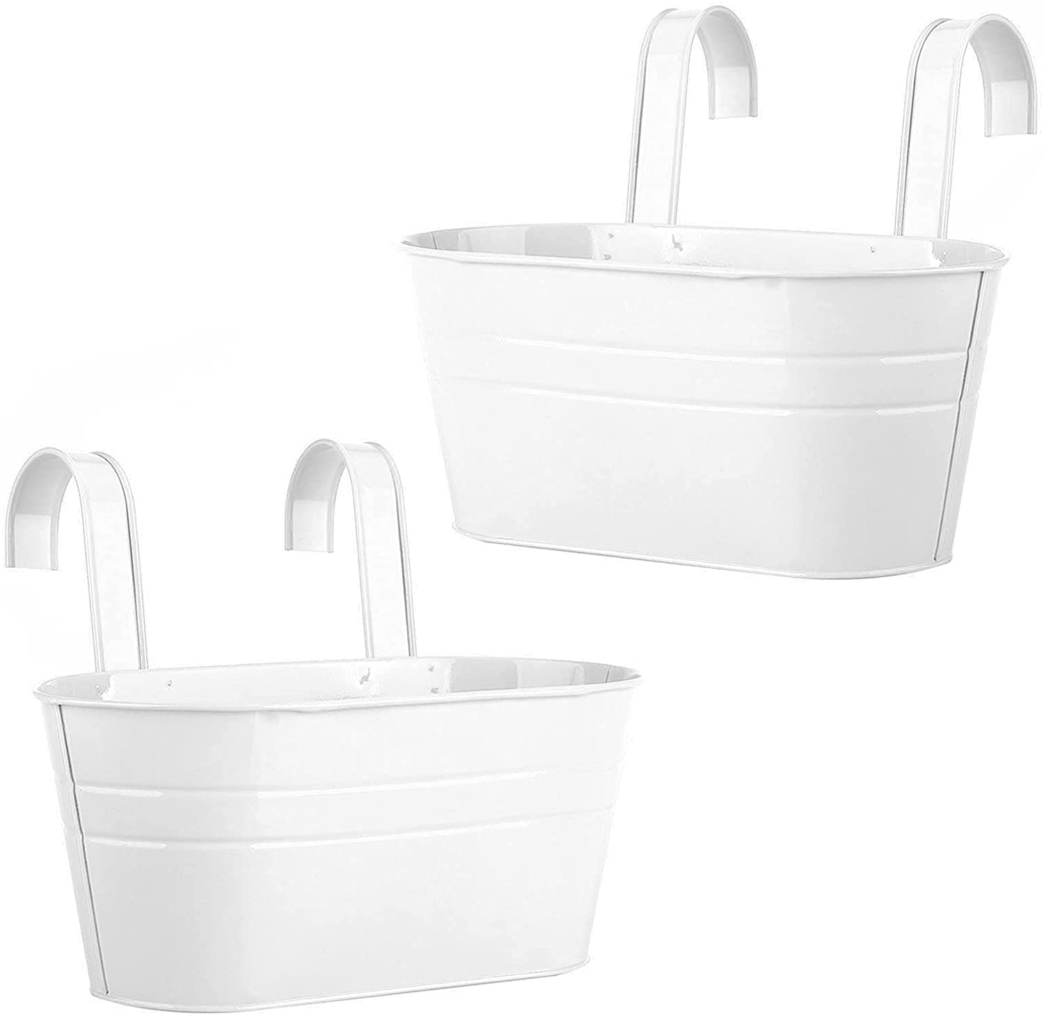 Ezzu Crafts Set of 2 Rail Planter, Balcony Planters Railing Hanging Flower Pots with Detachable Hook, Iron Fence Bucket Outdoor Flower Pot for Patio Fence Deck Balcony Garden Color White (B09BR3KDGT) Amazon Price History, Amazon Price Tracker