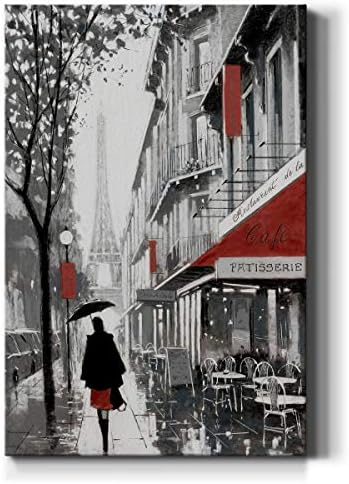 Renditions Gallery Rainy Day Paris (1) Wall Art, French Cafe & Eiffel Tower, Portrait Decor, Elegant Parisian Artwork, Premium Gallery Wrapped Canvas, Ready to Hang, 12 in H x 18 in W, Made in America, AZS-WC03-41801-1218-MK