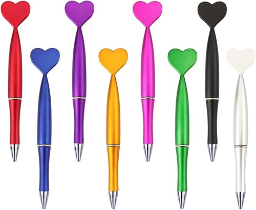 JKJF 8 bolígrafos en forma de corazón, bolígrafo de tinta de gel con forma de corazón, bolígrafos de punta redonda para escuela, oficina, papelería,
