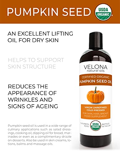 Velona Pumpkin Seed Oil Usda Certified Organic - 2 Oz | 100% Pure And Natural Carrier Oil | Unrefined, Cold Pressed | Cooking, Face, Hair, Body & Skin Care | Use Today - Enjoy Results #TOP1