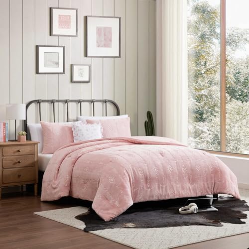 Wrangler - Queen Comforter Set Soft & Reversible Bedding for Year Round Comfort 4 Piece Bed Set with Matching Pillowcases & Bonus Decorative Pillow (Steer Head Stripe/On The Ranch Pink)