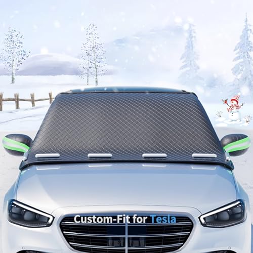 Image of Custom fit for Tesla Windshield Snow Covers, 8 Layers WAaterproof Windproof Protection, Frost Defense, Ice, Sun, Snow, Designed for Tesla Accessories (for Tesla Model S)