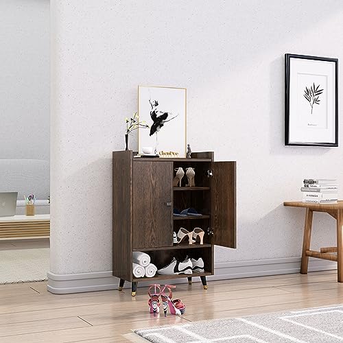 Image of Bniture Engineered Wood Shoe Cabinet with Door | Shoe Rack Wooden with Metal Legs | Sturdy and Stylish Wooden Cabinet for Home | Multipurpose Shoe Rack Organiser | Front Size 3 x 2 Feet (Flower Wenge)