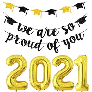 Gefeliciteerd afsluiting deco we zijn zo proud of You slinger banner afstuderen + 80 cm gouden cijfers 2021 folie ballon…