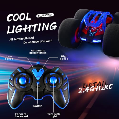 Image of pinkking Stunt Remote Control Car with Oversized Sponge Tires Outdoor Indoor RC Car 2.4GHz Electric Race Stunt Vehicle Toy Double Sided 360 Rolling Rotating Driving Car for Kids Boys Girls Gift