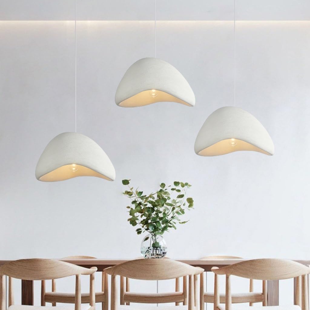 NOCHX Japanese Wabi-sabi Style Pendant Light Modern Pendant Light 3 Lights Matte White Dining Room Pendant Light E26 Base Height Adjustable for Kitchen Dining Room Hallway (No Bulb)(B1)