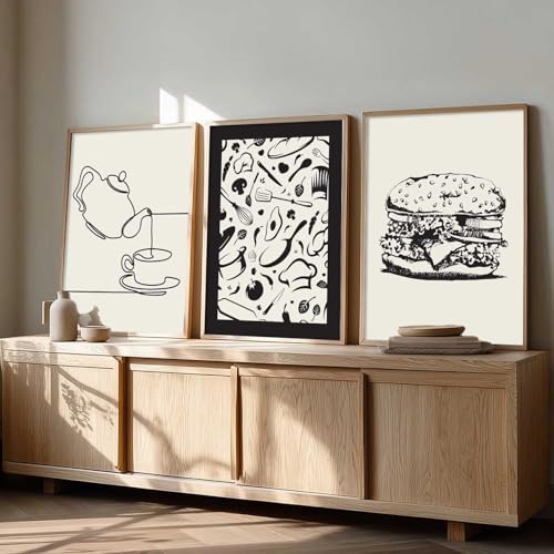 Image of HOTHOUSE Kitchen poster With Frame For Living Room Bed Room Hotel Wall Decor Digital Reprint engineered wood Set of 3 (10X13 inch)