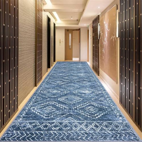 Tapis antidérapant à poil ras bohème lavable et extra long