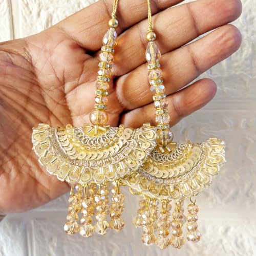 Image of Adikala Craft Store Handmade Ethnic Latkan Tassel Set of 2 for Saree Pallu, Blouse, Suits, Dupatta, Lehenga Decor (Metal Sequin)