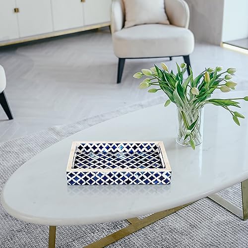 Image of Handicrafts Home 12 inch x 8 inch Blue Decorative Tray Breakfast Coffee Table Top Vintage Handmade Serving Tray