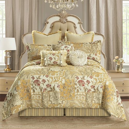 Loom and Mill 9-Piece Queen Comforter Set, Patchwork Design, Beige Yellow