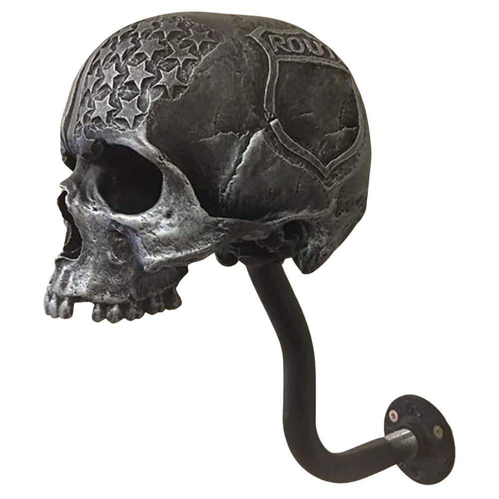 HKFBHFKM Wall Mount Motorcycle Skull Helmet Holder, Skull with Beard-Helmet Rack, Removable Resin Crafts Motorcycle Helmet, Hanger for Coats, Bike and Rugby Helmet Caps