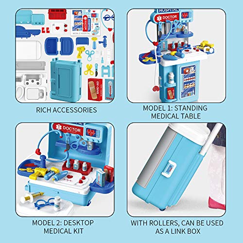 Doctor Toy Kit for Kids,3 in1 Pretend Doctor Workbench ,with Lights, Sounds.27Pcs Electronic Stethoscope,Doctor Medical Play Toys Set.for 2.3.4.5.6 yrs Girls/boy