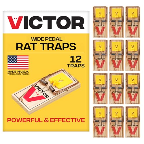 Victor M205 Wide Pedal Humane Snap Rat Traps Indoor for Home Plastic Pedal Sustainably Sourced FSC Wood - 12 Wooden Traps