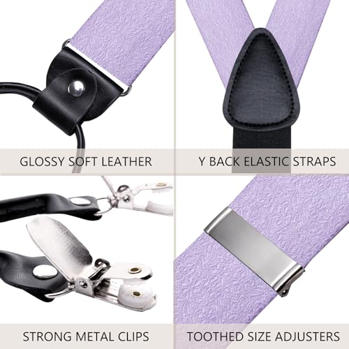 Image of Dubulle Suspender and Bow Tie for Men Paisley Solid Mens Suit Braces Pretied Bowtie and Handkerchief Cufflinks Formal Wedding
