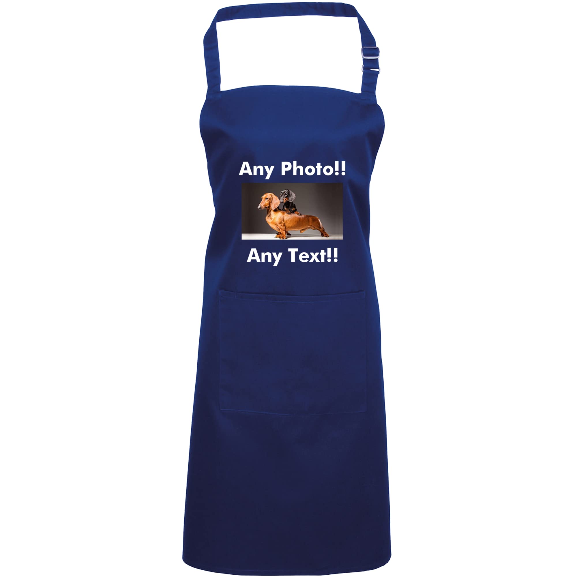 Mr Jeans Personalised Apron For Women Men - Any Text Any Photo - Customised Aprons Kitchen Baking Funny With Pockets - 38 Colours (Royal)