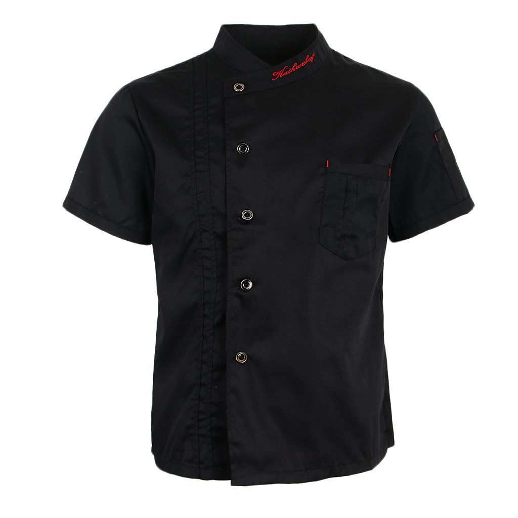 Sharplace Uniforme Chef Blouse de Cuisinier Sergé Veste de Cuisinier Unisexe Manches Courtes, Rouge/Noir/Blanc, M-3XL
