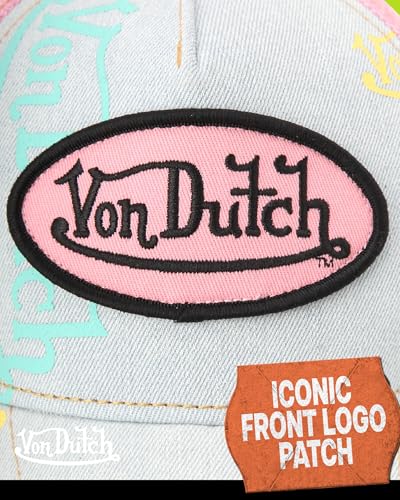 Image of Von Dutch Monogram Trucker Cap - Retro Snapback Cap for Men and Women - Adjustable Snap Fit Panel, Mesh Rear, Curved Bill