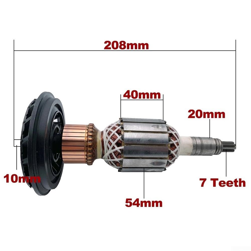 Recambios del ancla del para rotor de la armadura para el martillo de la demolición de para Bosch GBH11DE GSH11E, longitud 208m m, incluye anclaje del para rotor, cepillo de carbono, cojinete