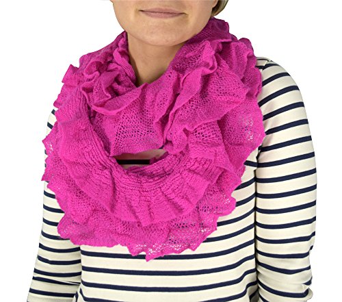 Peach Couture Trendy and Chic Ruffle Edge Thick Knitted Circle Infinity Loop Scarf