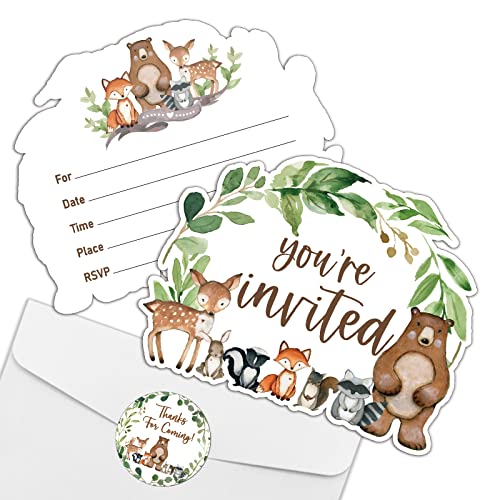 Rewidparty Woodland Animals Party Invitation Cards With Envelopes & Stickers（Set Of 15）Shaped Fill-In Invitations Party Supplies Favors For Birthday Baby Shower Party Celebration Cards For Kids Teens #TOP14