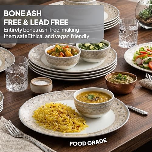Image of Cello Opalware Divine Series Trinity 33 Pieces Dinner Set | Opal Glass Crockery for 6 | Bone Ash-Free, Lightweight, Elegant White Plate & Bowl Set |Opalglass Dinner Set for Daily Use & Gifting