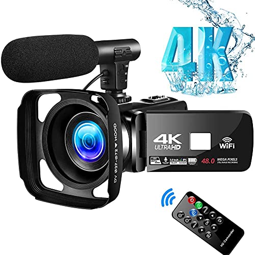 4K Video Camera Camcorder Vlogging Camera for YouTube UHD 48M 30FPS Digital Zoom Camcorder Infrared Night Vision 3 in Touch Screen Recorder with Hood Support Webcam Microphone